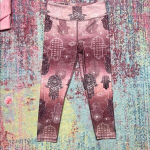 Evolution and Creation Pink and Mauve Hamsa Print Leggings
